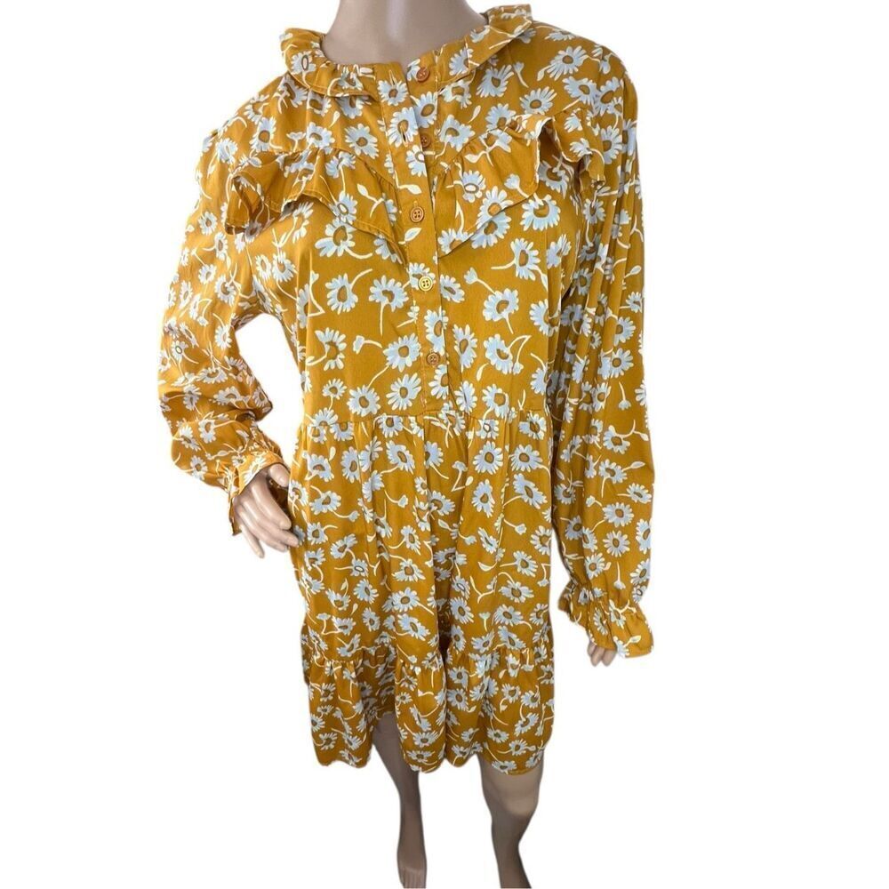 Boohoo Floral Pattern Button Up Lightweight Long Sleeve Midi Dress